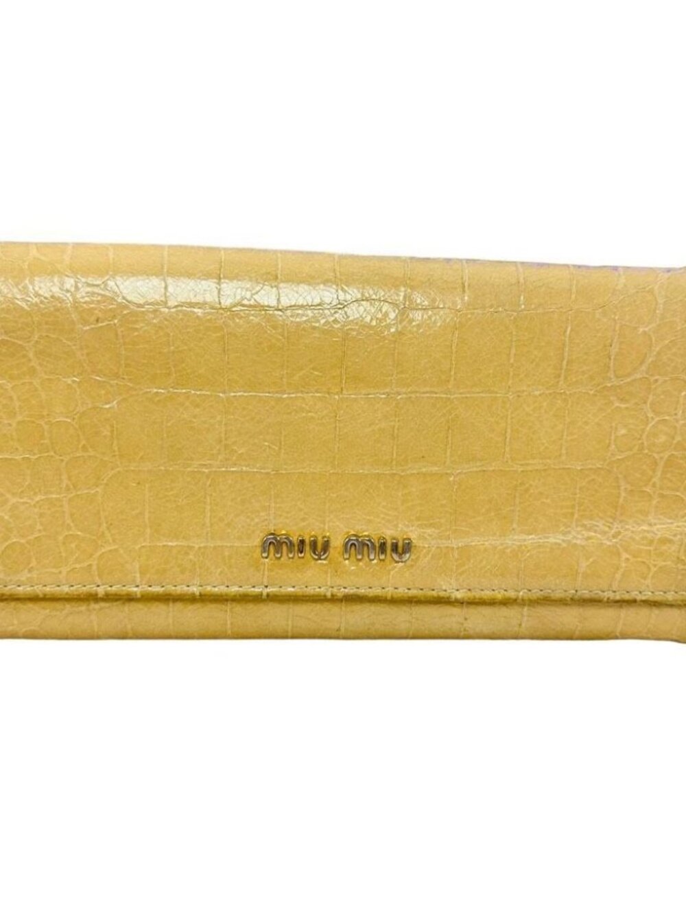 Miu Miu Tan Patent Leather Long Women’s Wallet Snap Bi-Fold